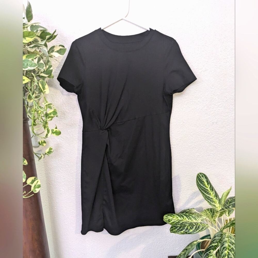 MOTF Chic T-shirt Dress with Twist Waist and Slit Sz L Black